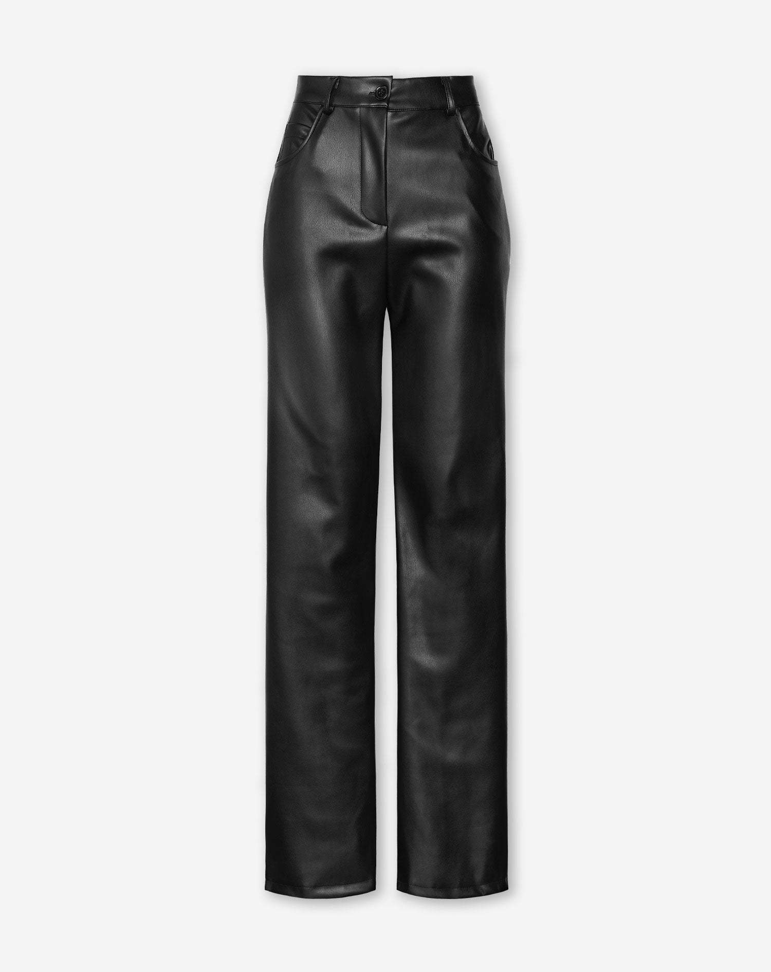 LEATHER STRAIGHT LEG PANTS PETITE BLACK