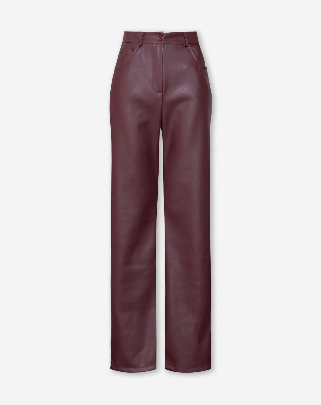 LEATHER STRAIGHT LEG PANTS PETITE BURGUNDY