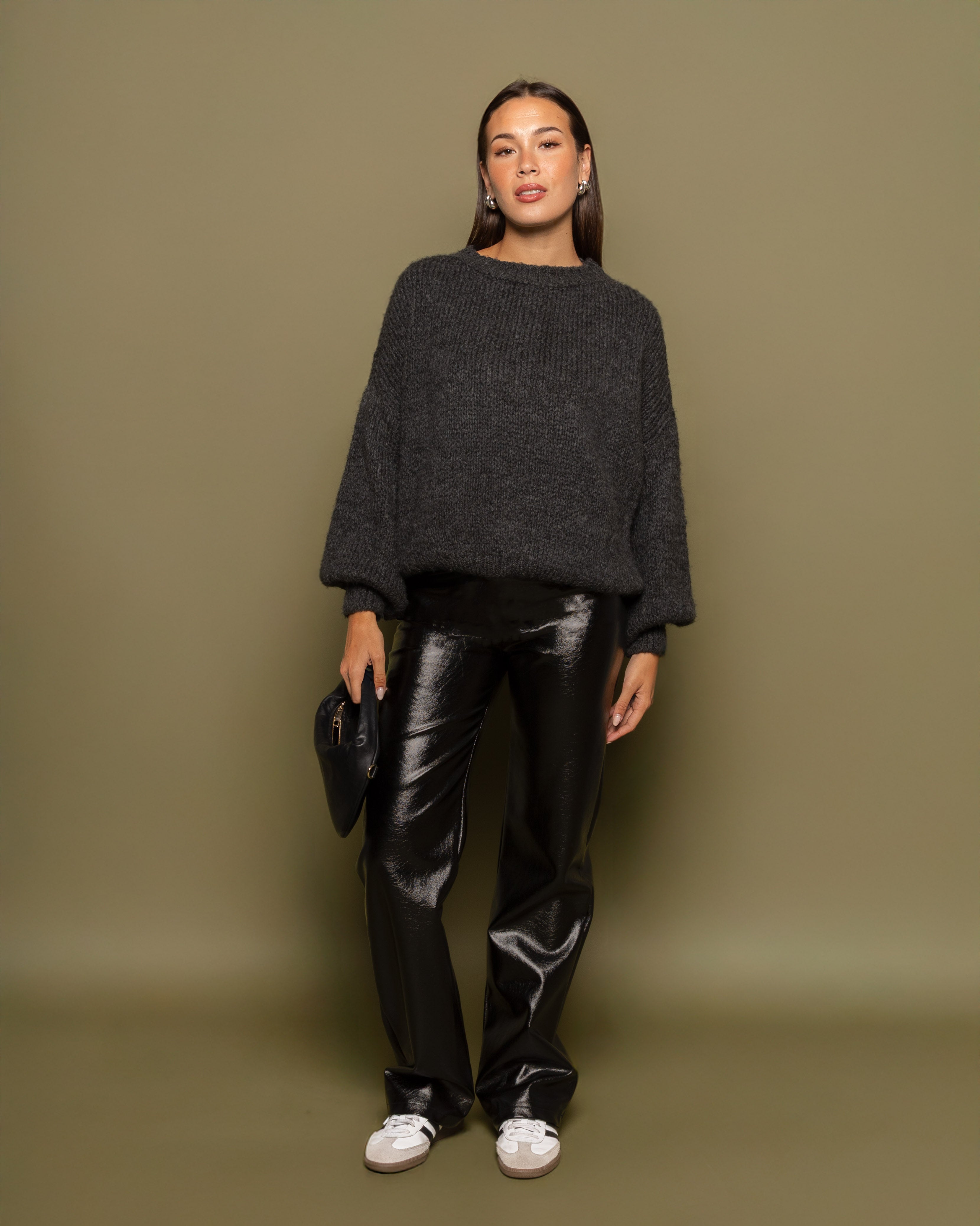 LIQUID LEATHER STRAIGHT LEG PANTS PETITE BLACK