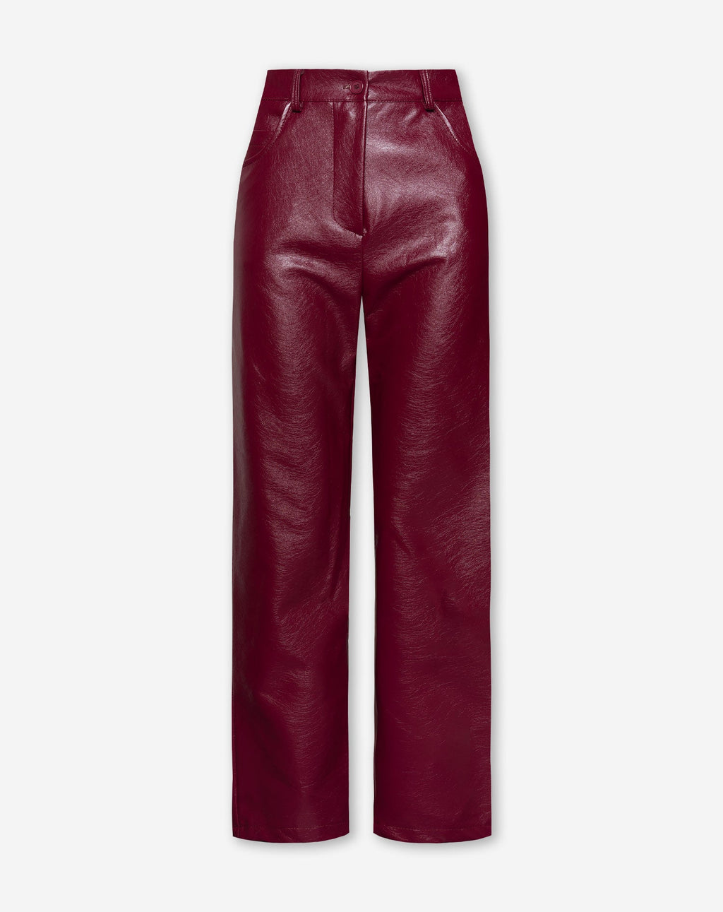 LIQUID LEATHER STRAIGHT LEG PANTS PETITE BURGUNDY