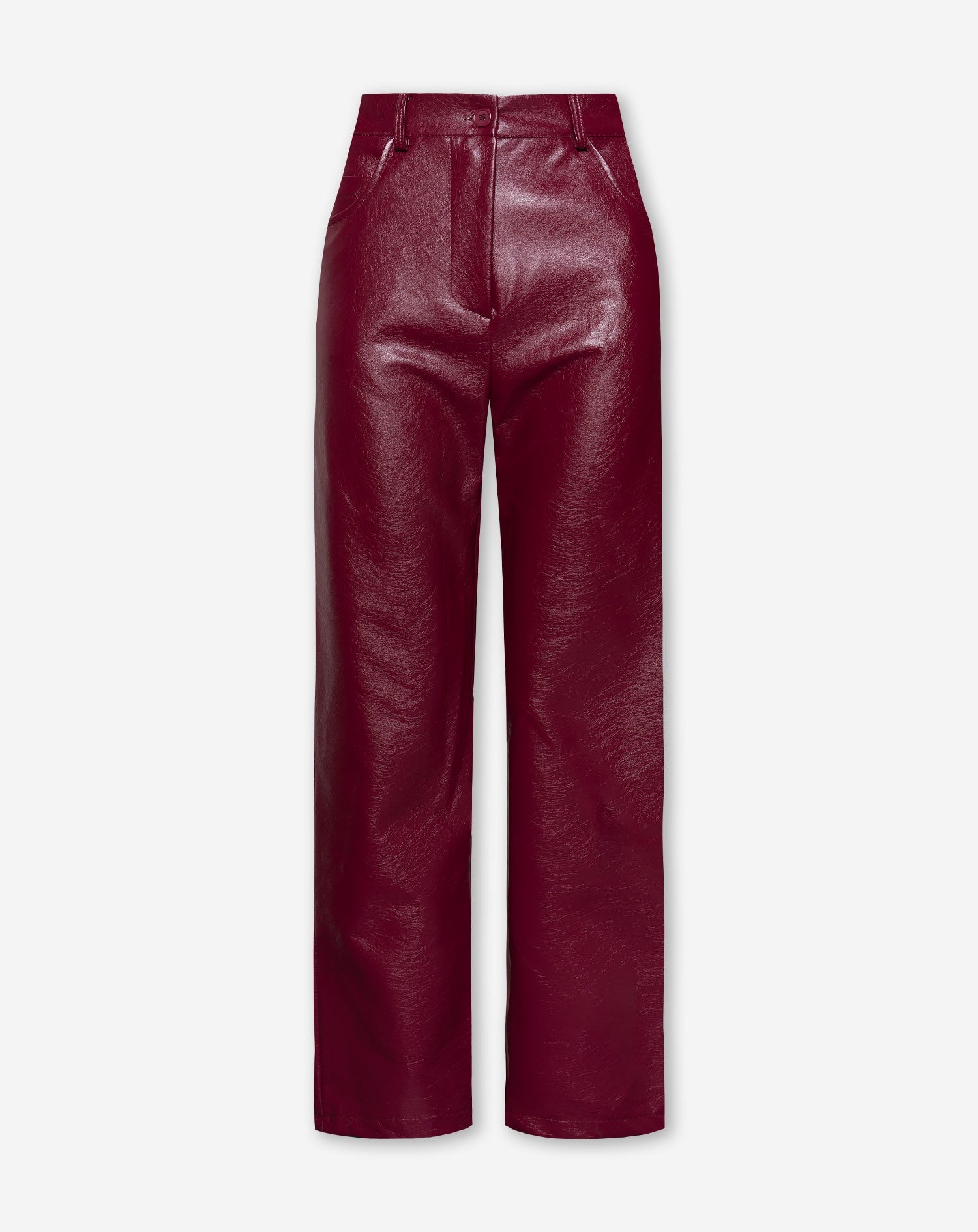 LIQUID LEATHER STRAIGHT LEG PANTS PETITE BURGUNDY