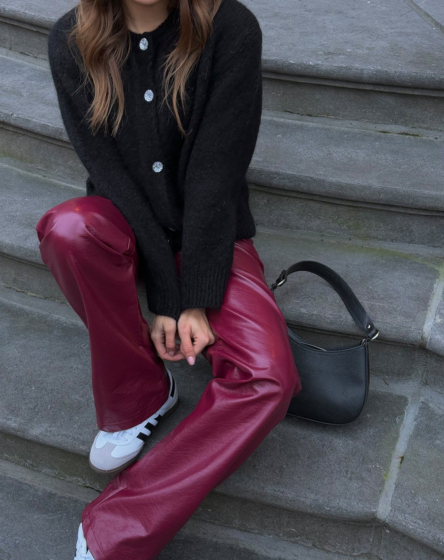 LIQUID LEATHER STRAIGHT LEG PANTS PETITE BURGUNDY
