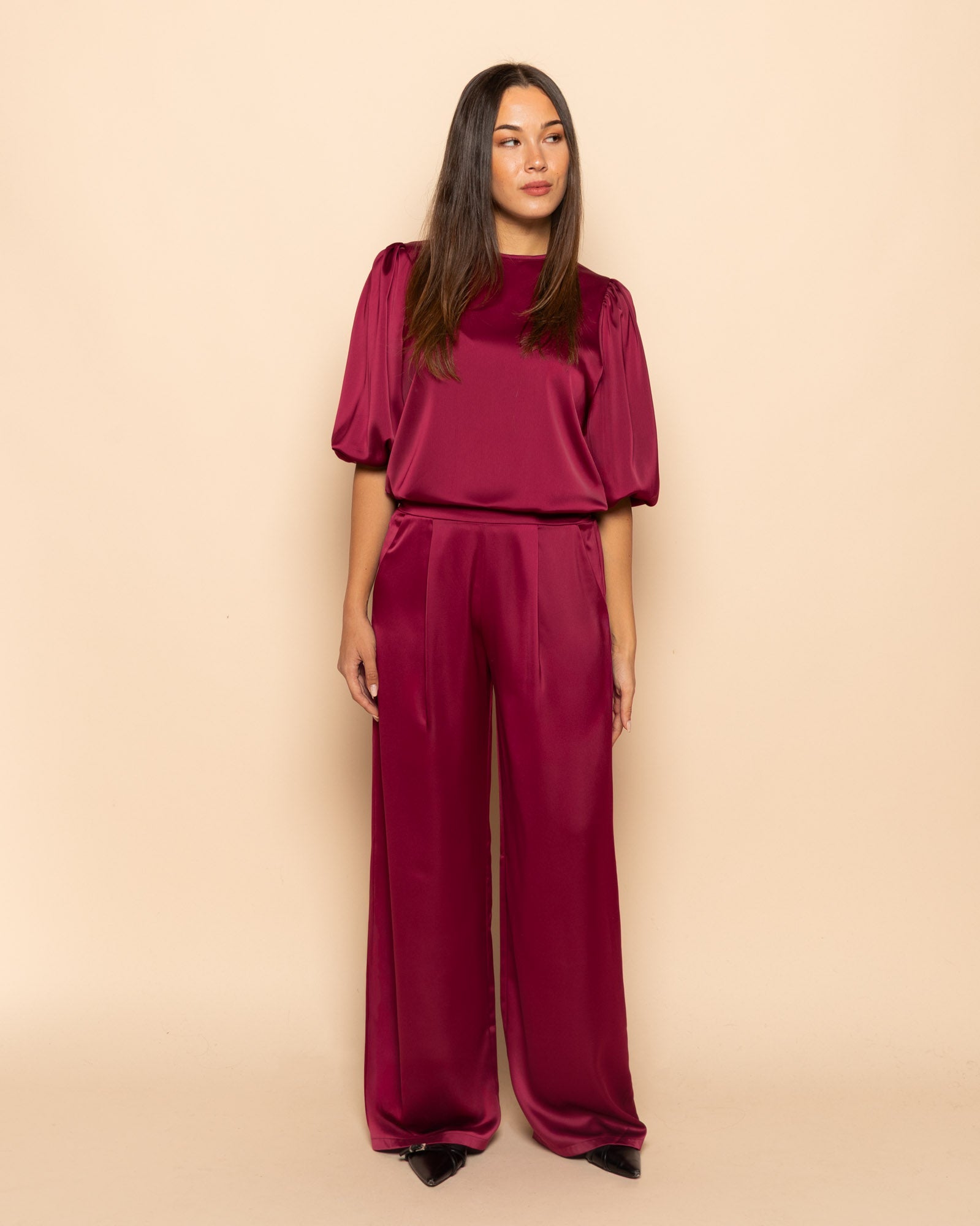 JULIE SATIN PANTALON PETITE BORDEAUX