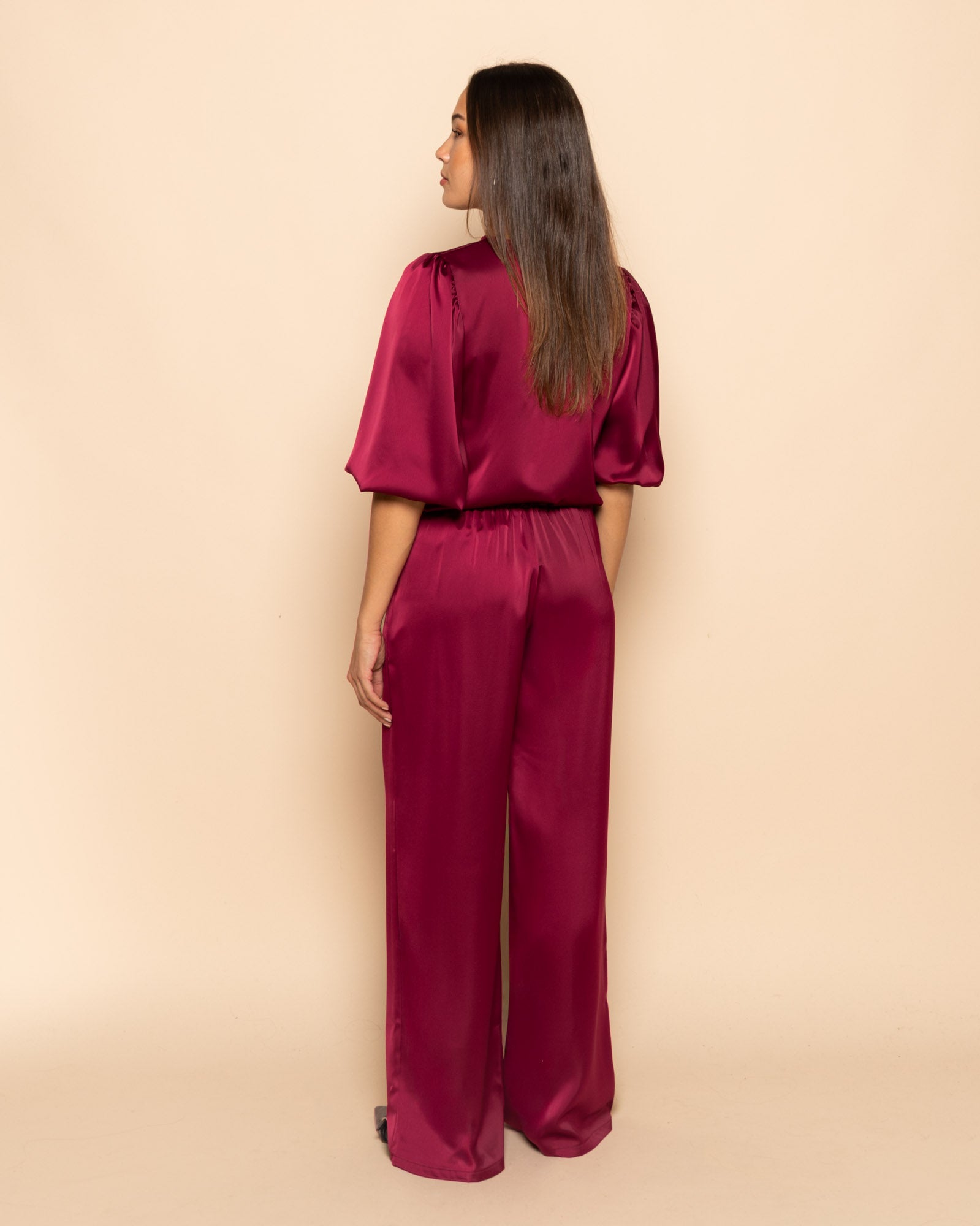 JULIE SATIN PANTALON PETITE BORDEAUX