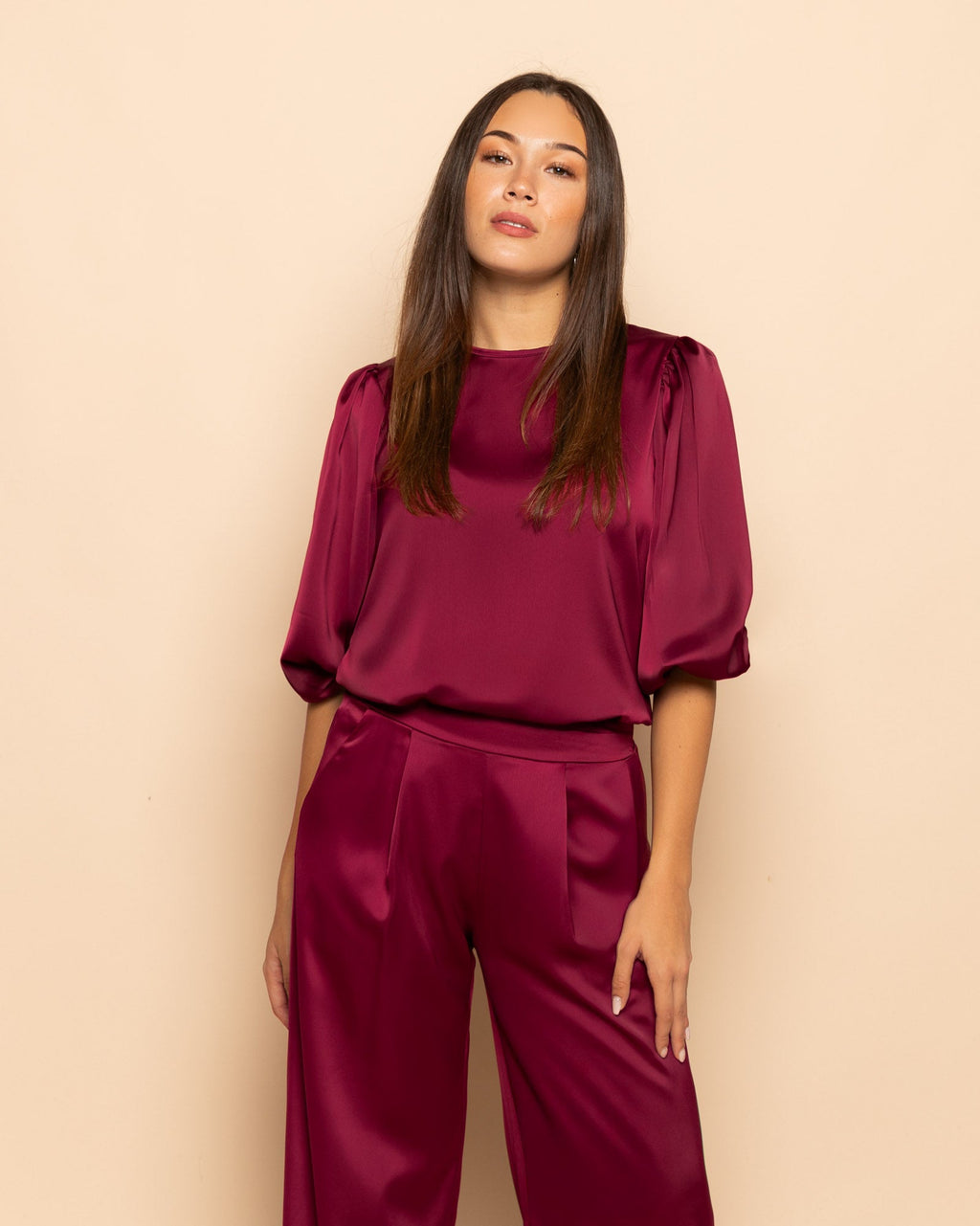 JULIE SATIN PANTALON PETITE BORDEAUX
