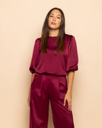 JULIE SATIN PANTALON PETITE BORDEAUX