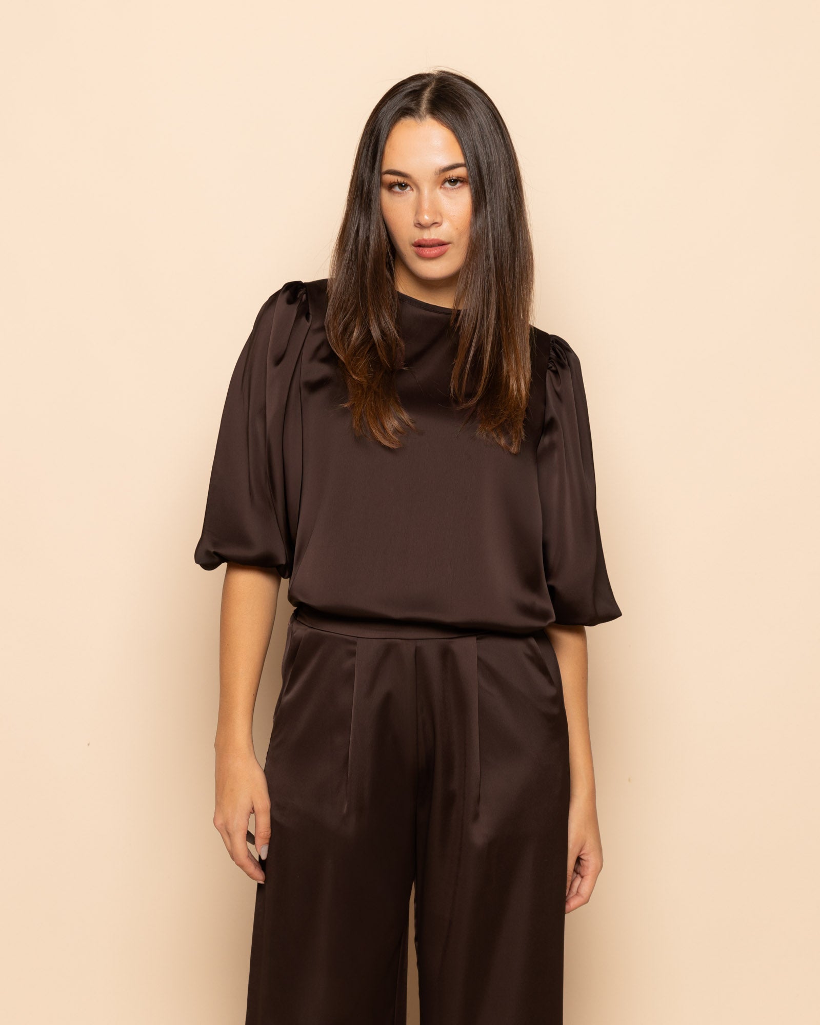 JULIE SATIN PANTALON PETITE BROWN