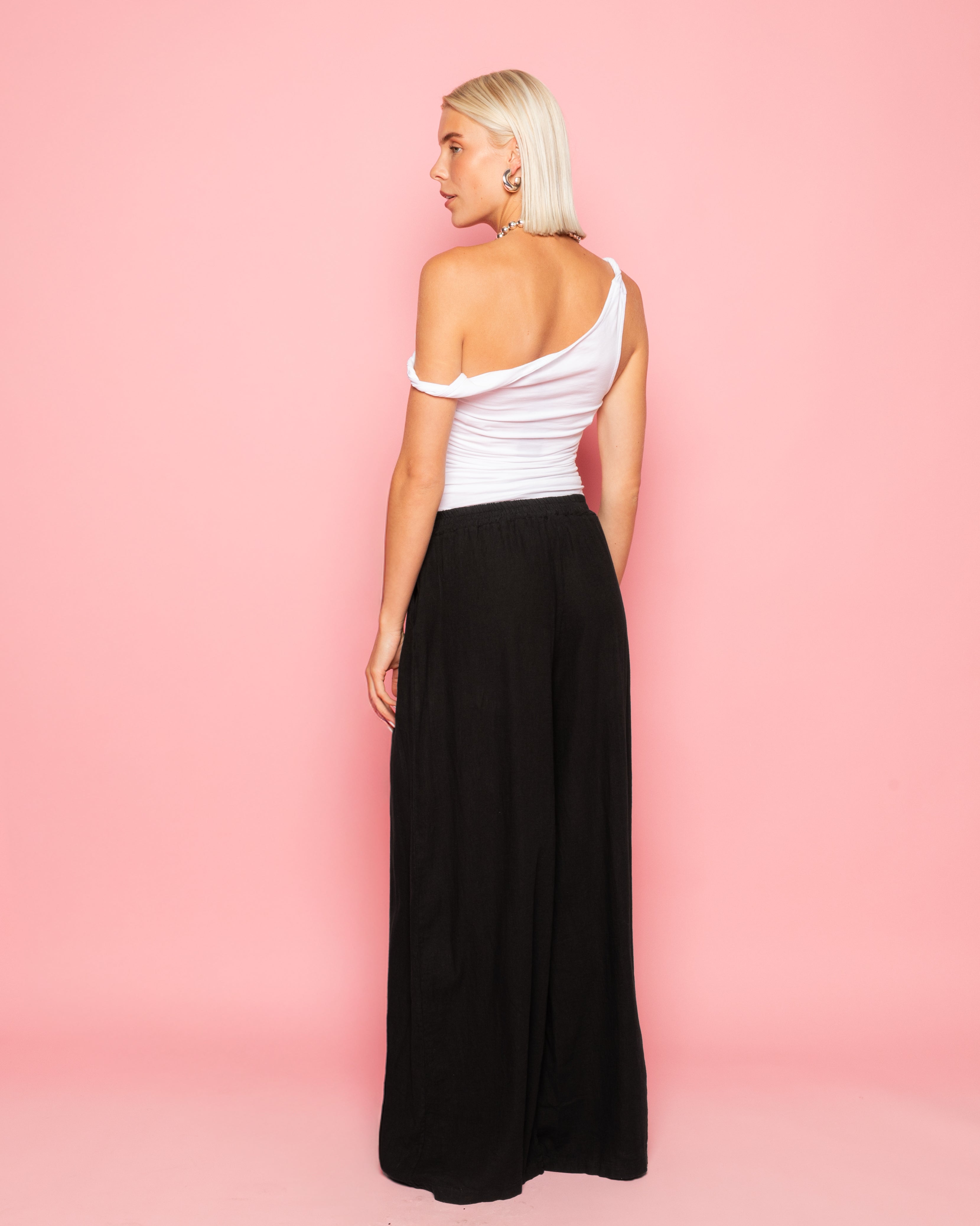 CARMEN LINEN WIDE LEG PANTS PETITE BLACK