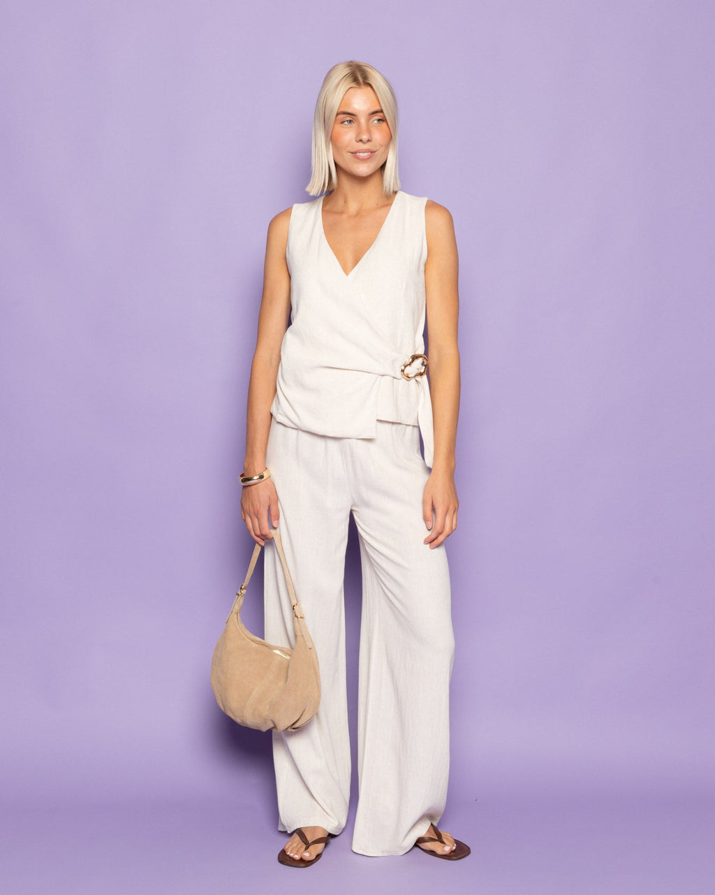 LINDE STRAIGHT LEG PANTS PETITE BEIGE