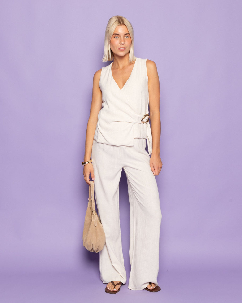 LINDE STRAIGHT LEG PANTS PETITE BEIGE