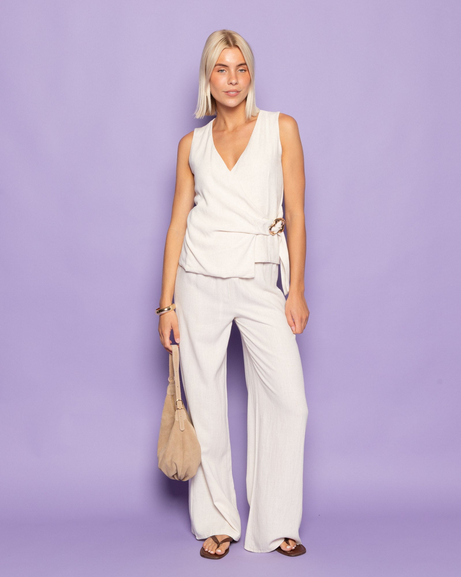 LINDE STRAIGHT LEG PANTS PETITE BEIGE