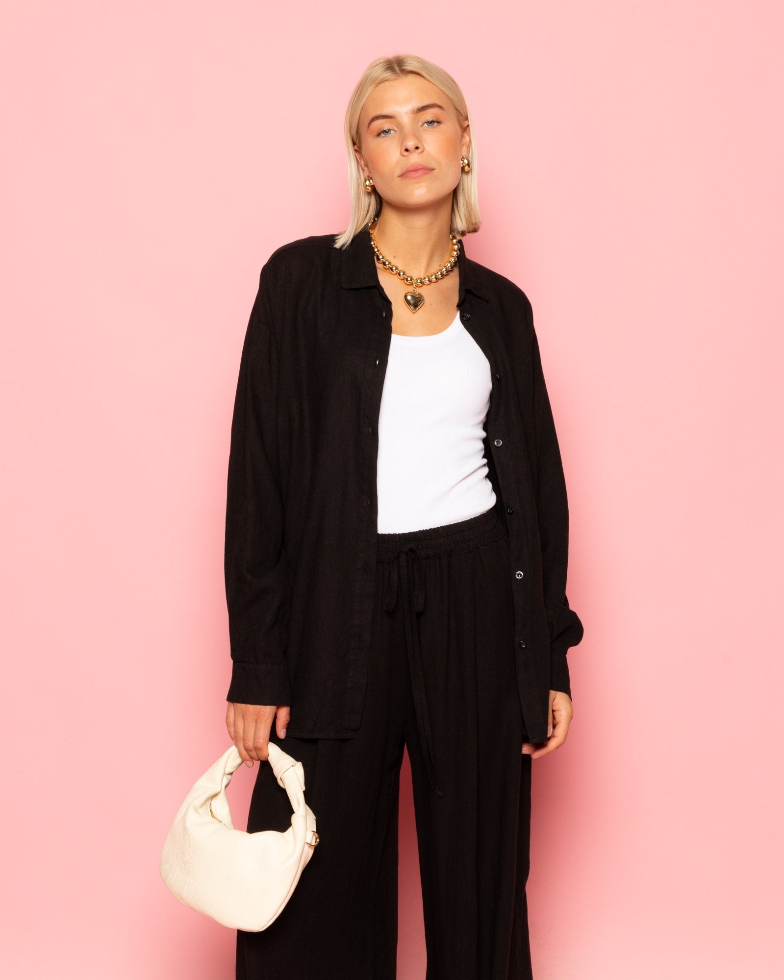 CARMEN LINEN WIDE LEG PANTS PETITE BLACK