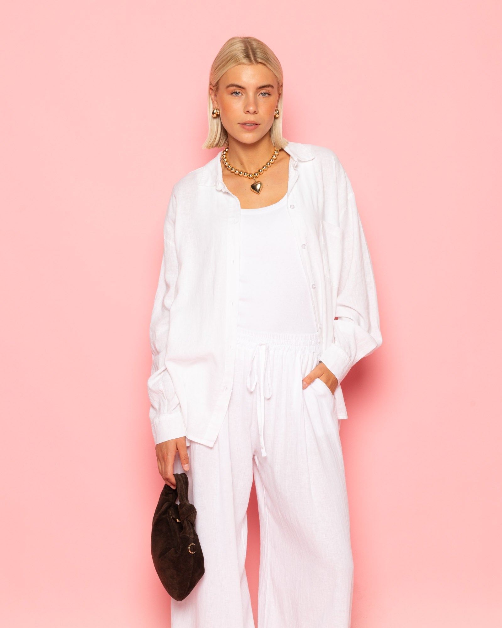 CARMEN LINEN WIDE LEG PANTS PETITE WHITE