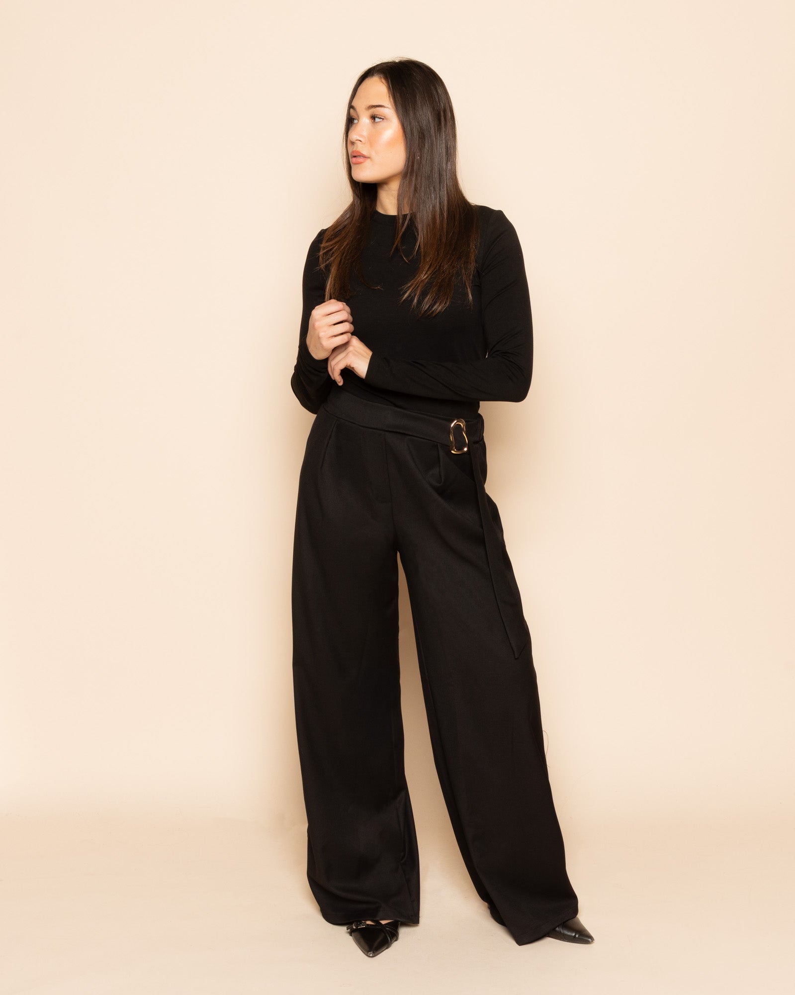 PHOEBE BUCKLE STRAIGHT LEG PANTALON PETITE BLACK