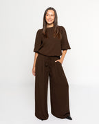 JULIE WIDE LEG PANTALON PETITE BROWN