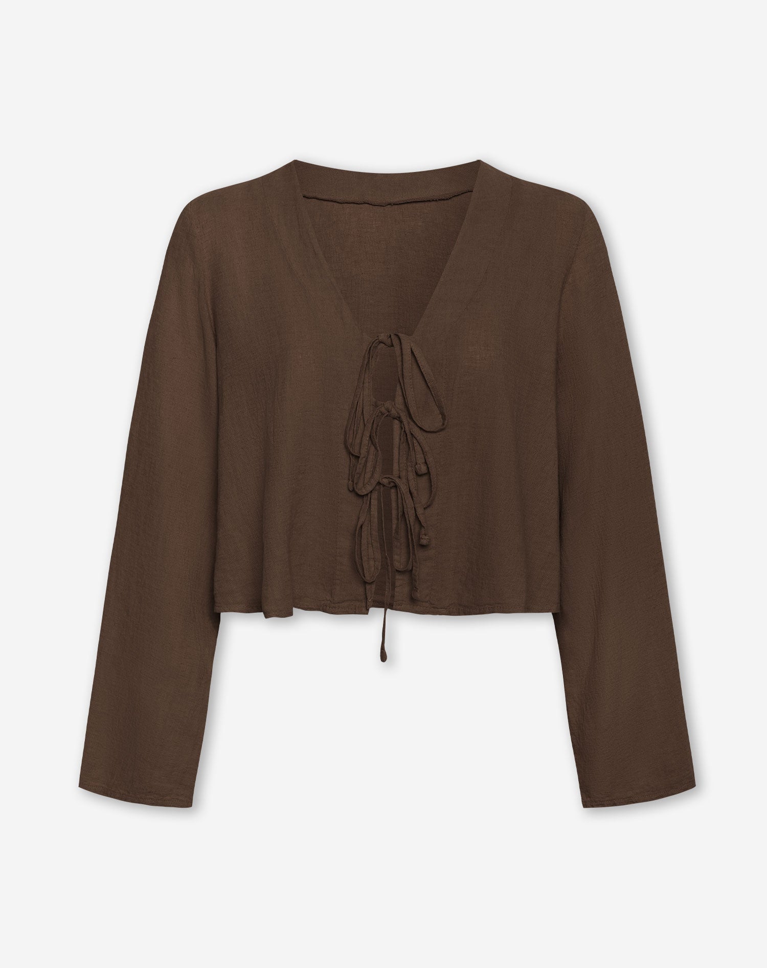 CARMEN LINEN BOW TOP BROWN