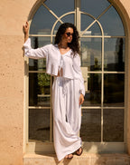 CARMEN LINEN WIDE LEG PANTS PETITE WHITE