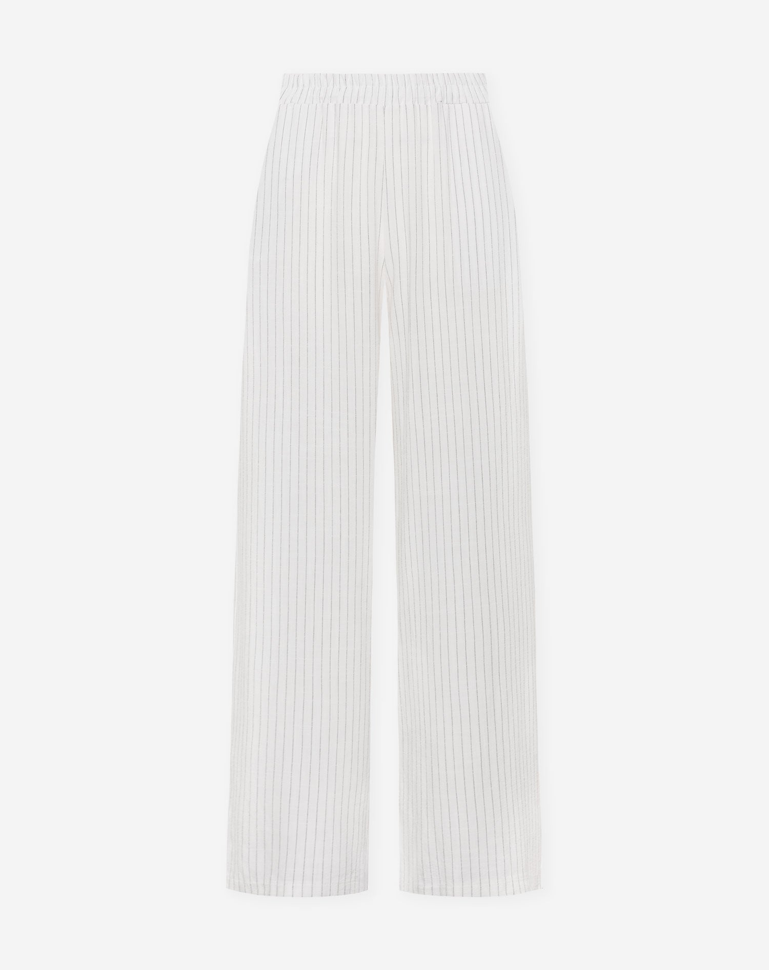 PINSTRIPE LINEN STRAIGHT LEG PANTS PETITE WHITE