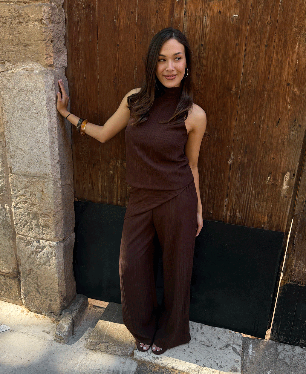 MIMMI STRUCTURE PANTS PETITE BROWN