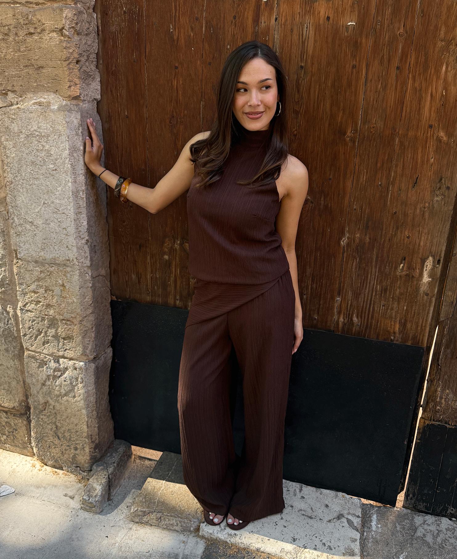 MIMMI STRUCTURE PANTS PETITE BROWN