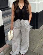 CLARA STRIPE PANTALON PETITE BLACK