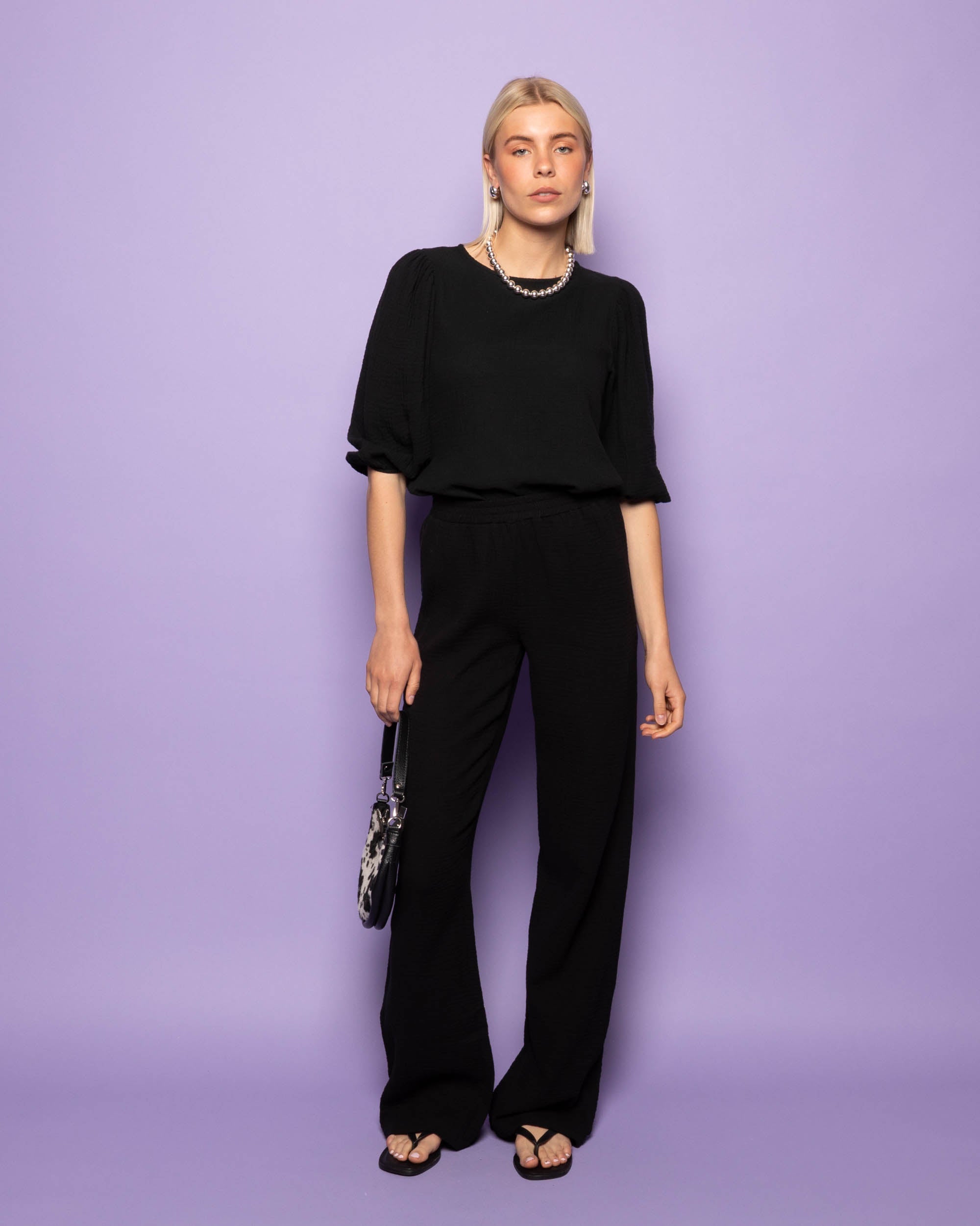 MELODY MOUSSELINE STRAIGHT LEG PANTS PETITE BLACK