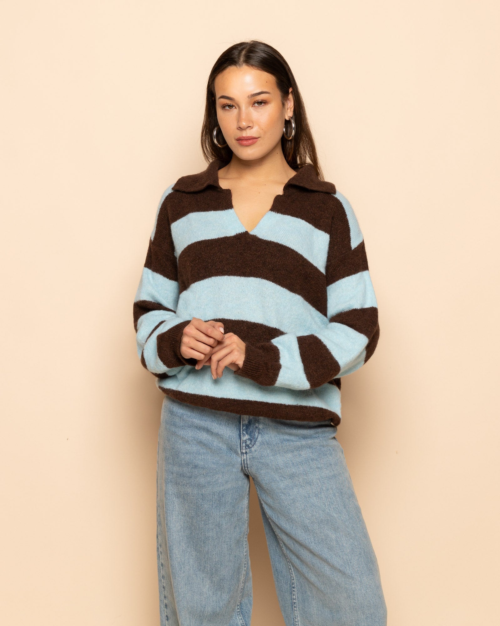KNITTED STRIPE POLO LIGHT BLUE
