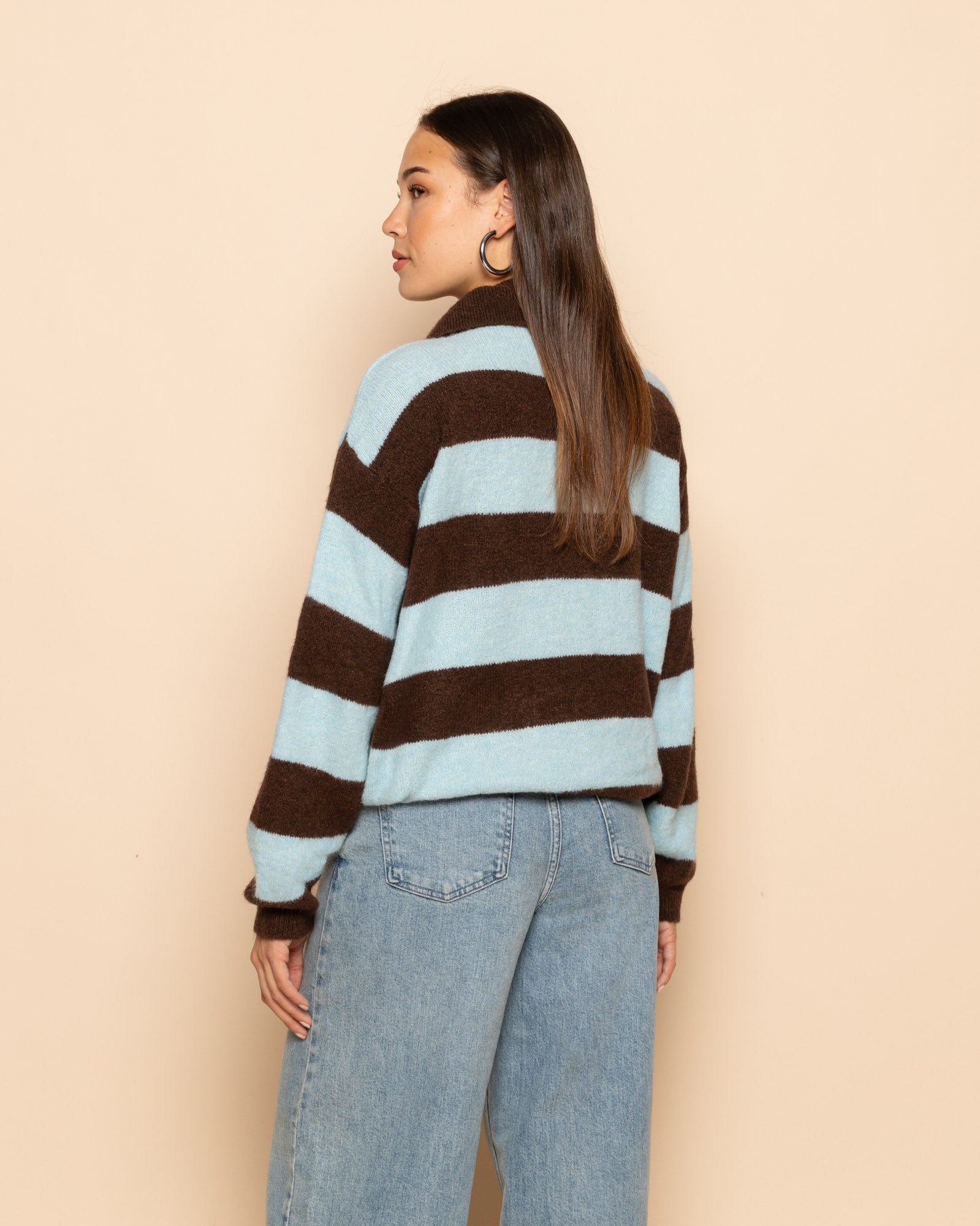 KNITTED STRIPE POLO LIGHT BLUE