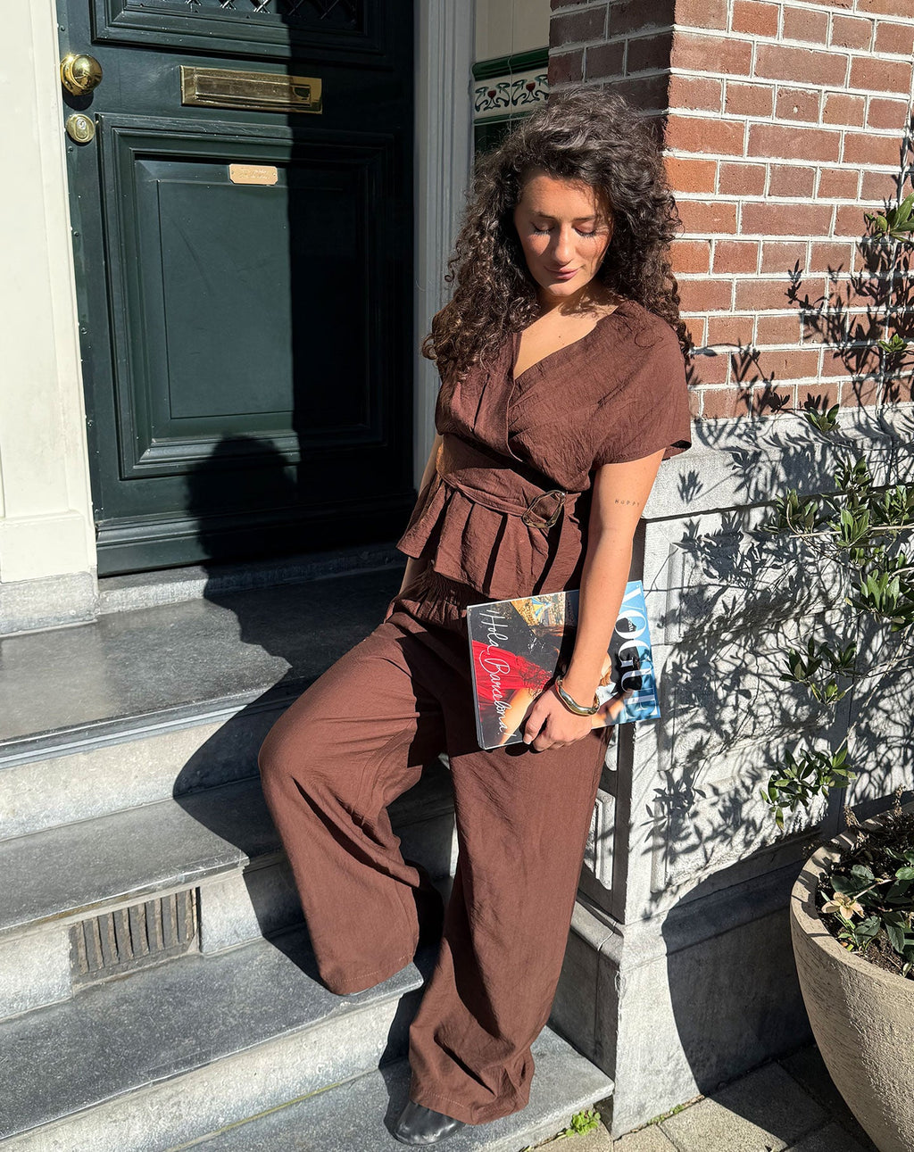 ZAYA VISCOSE STRAIGHT LEG PANTS PETITE DARK BROWN