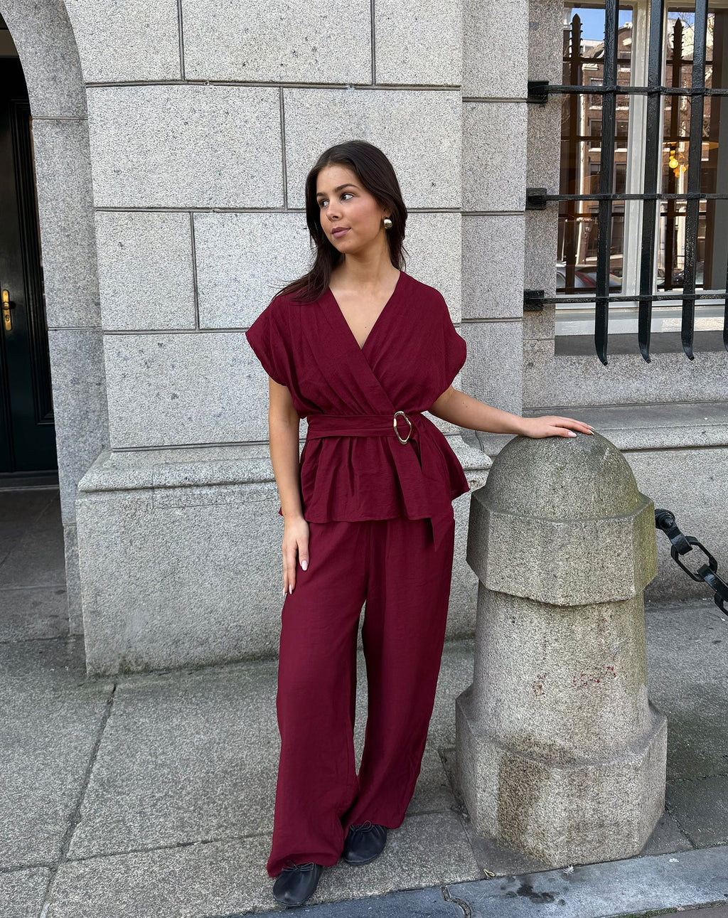 ZAYA VISCOSE STRAIGHT LEG PANTS PETITE BURGUNDY