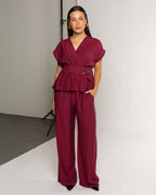 ZAYA VISCOSE STRAIGHT LEG PANTS PETITE BURGUNDY