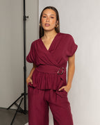 ZAYA VISCOSE STRAIGHT LEG PANTS PETITE BURGUNDY