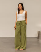 EMMY STRAIGHT LEG PANTS PETITE OLIJFGROEN