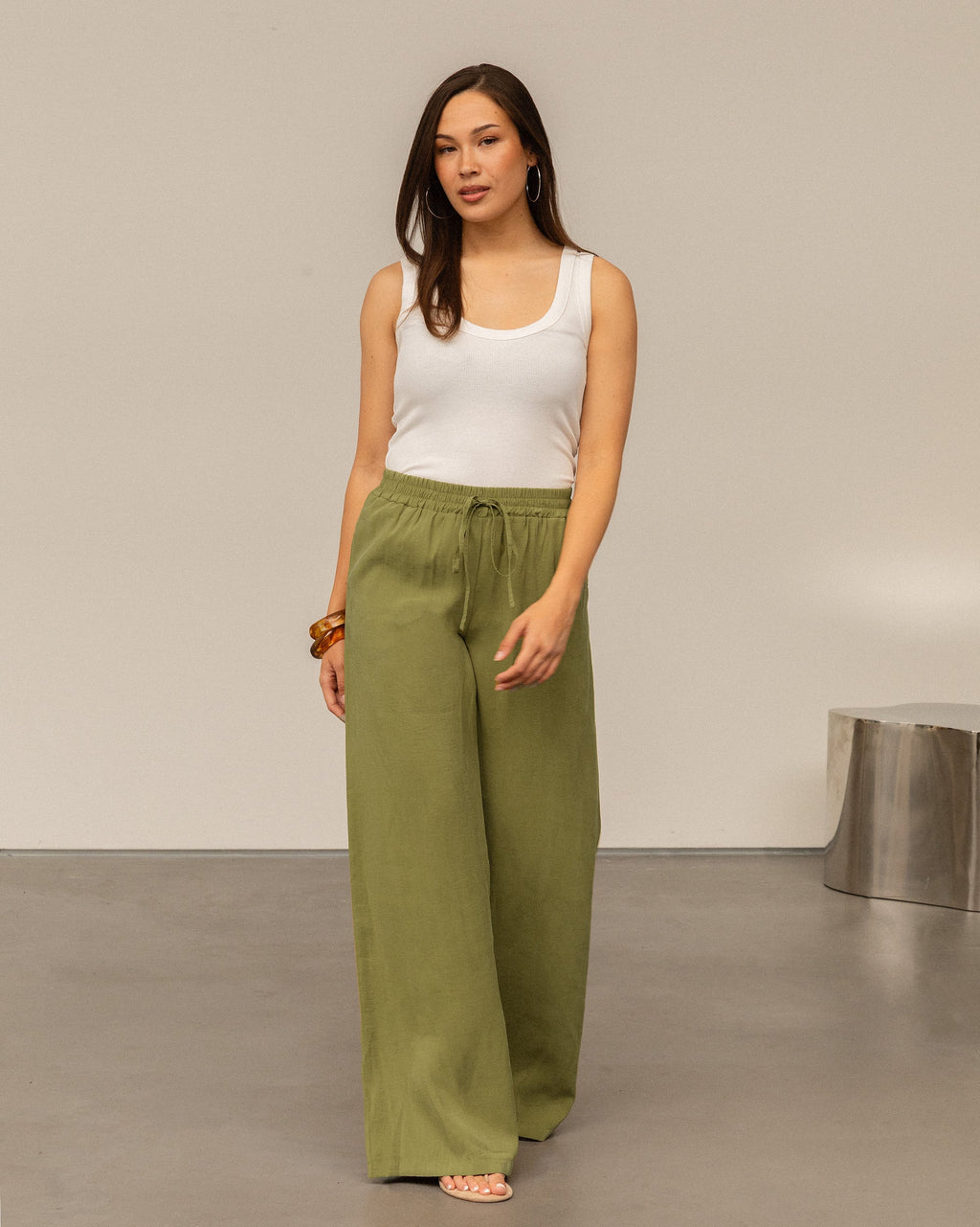 EMMY STRAIGHT LEG PANTS PETITE OLIJFGROEN