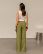 EMMY STRAIGHT LEG PANTS PETITE OLIJFGROEN