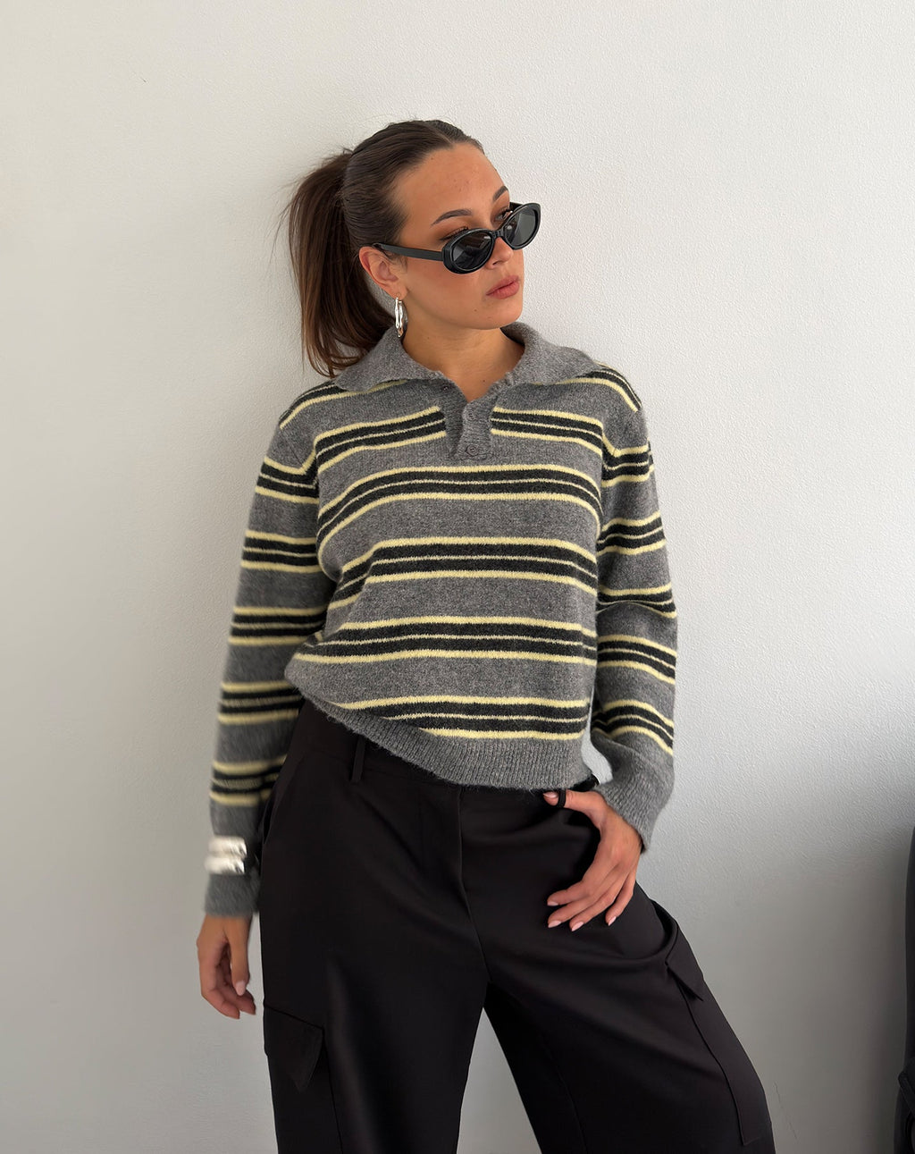 STRIPE KNITTED POLO BUTTER YELLOW