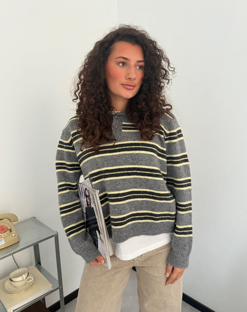 STRIPE KNITTED POLO BUTTER YELLOW