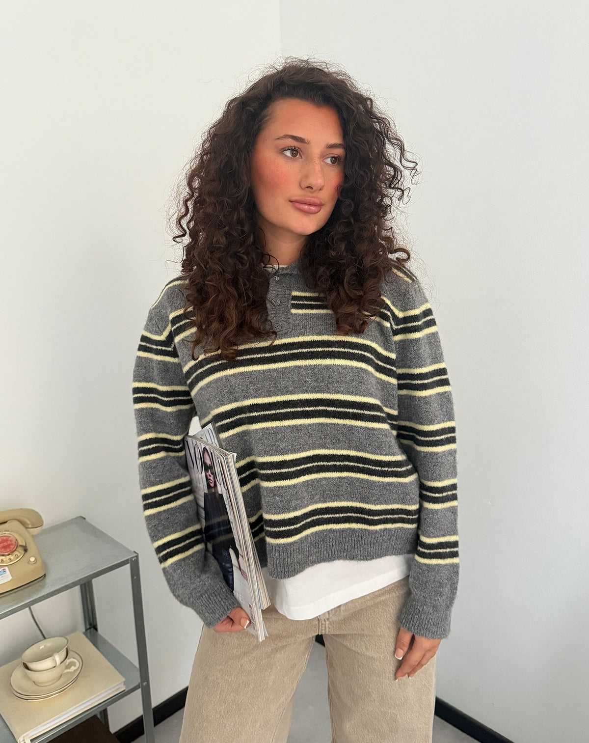 STRIPE KNITTED POLO BUTTER YELLOW