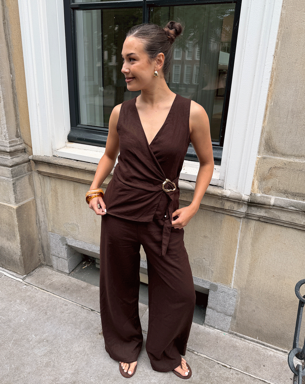 LINDE STRAIGHT LEG PANTS PETITE BROWN