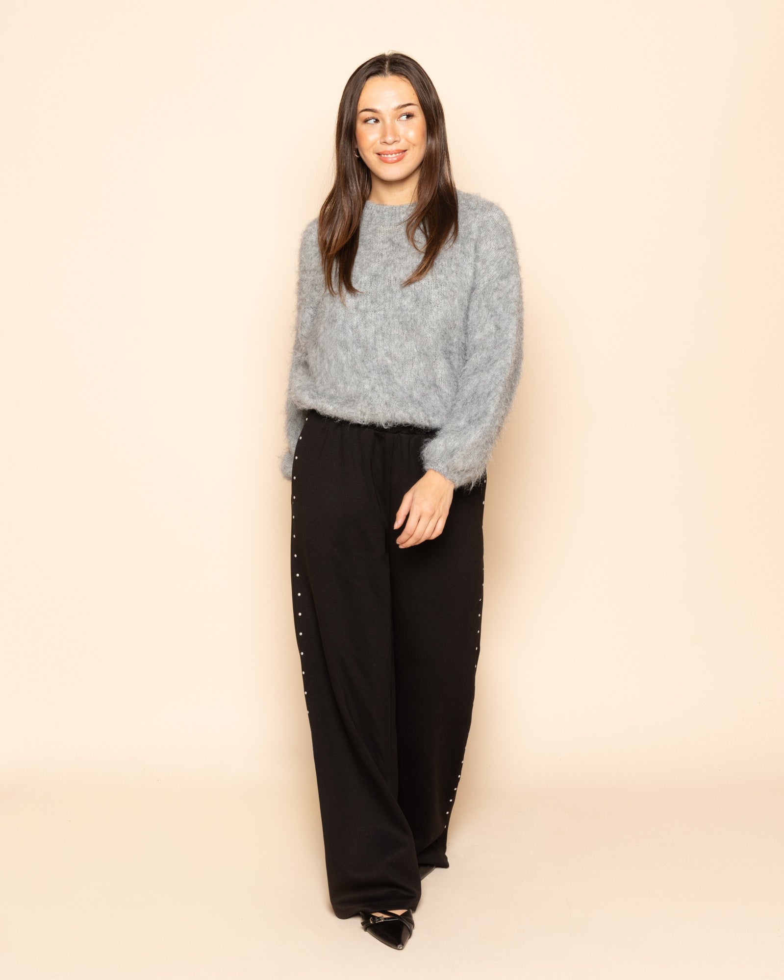 MAUDY STUDDED COMY PANTS PETITE BLACK