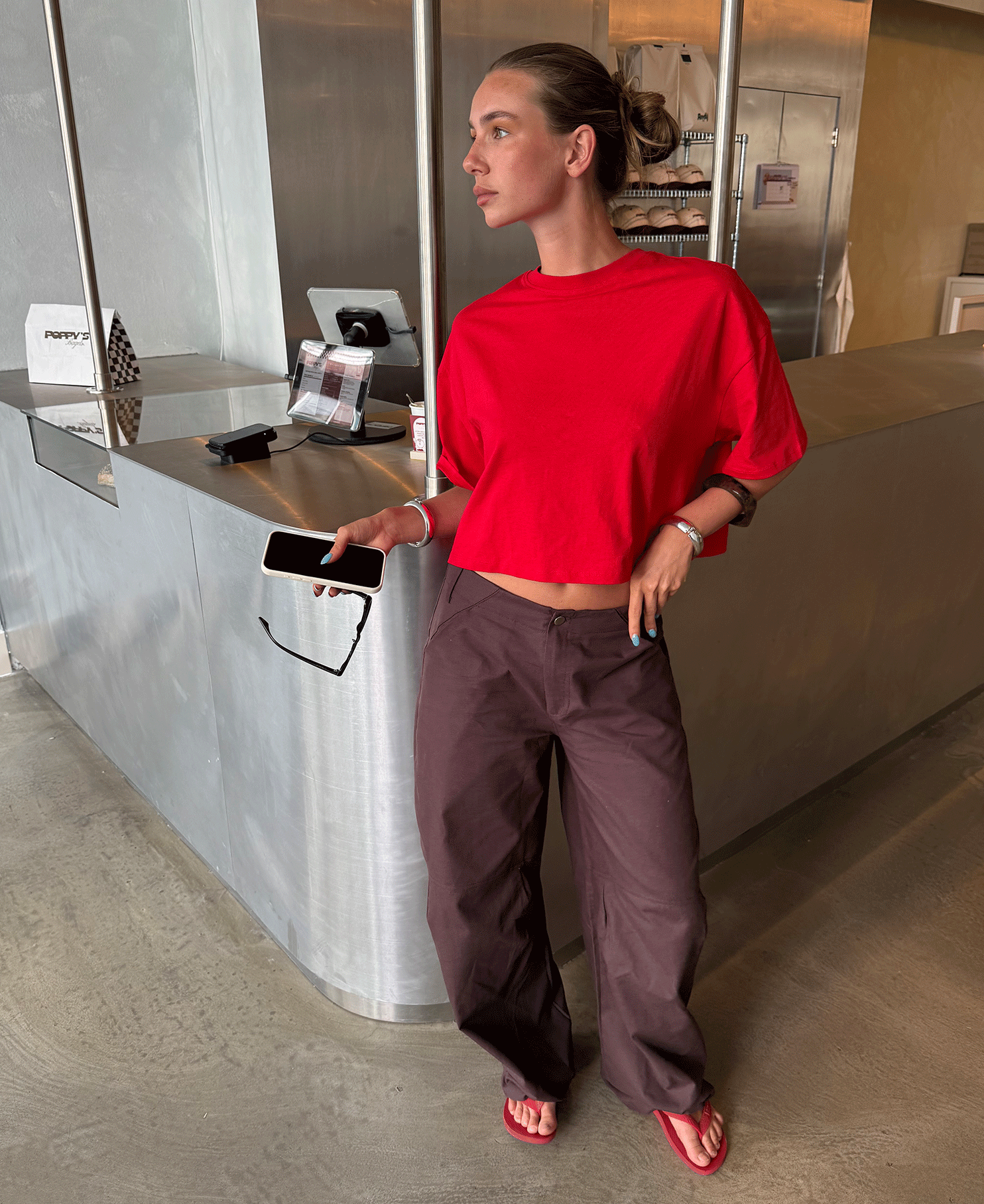 BARREL LEG PANTS PETITE DARK BROWN