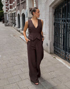 DAVINA VISCOSE SLIT PANTS PETITE BRUIN