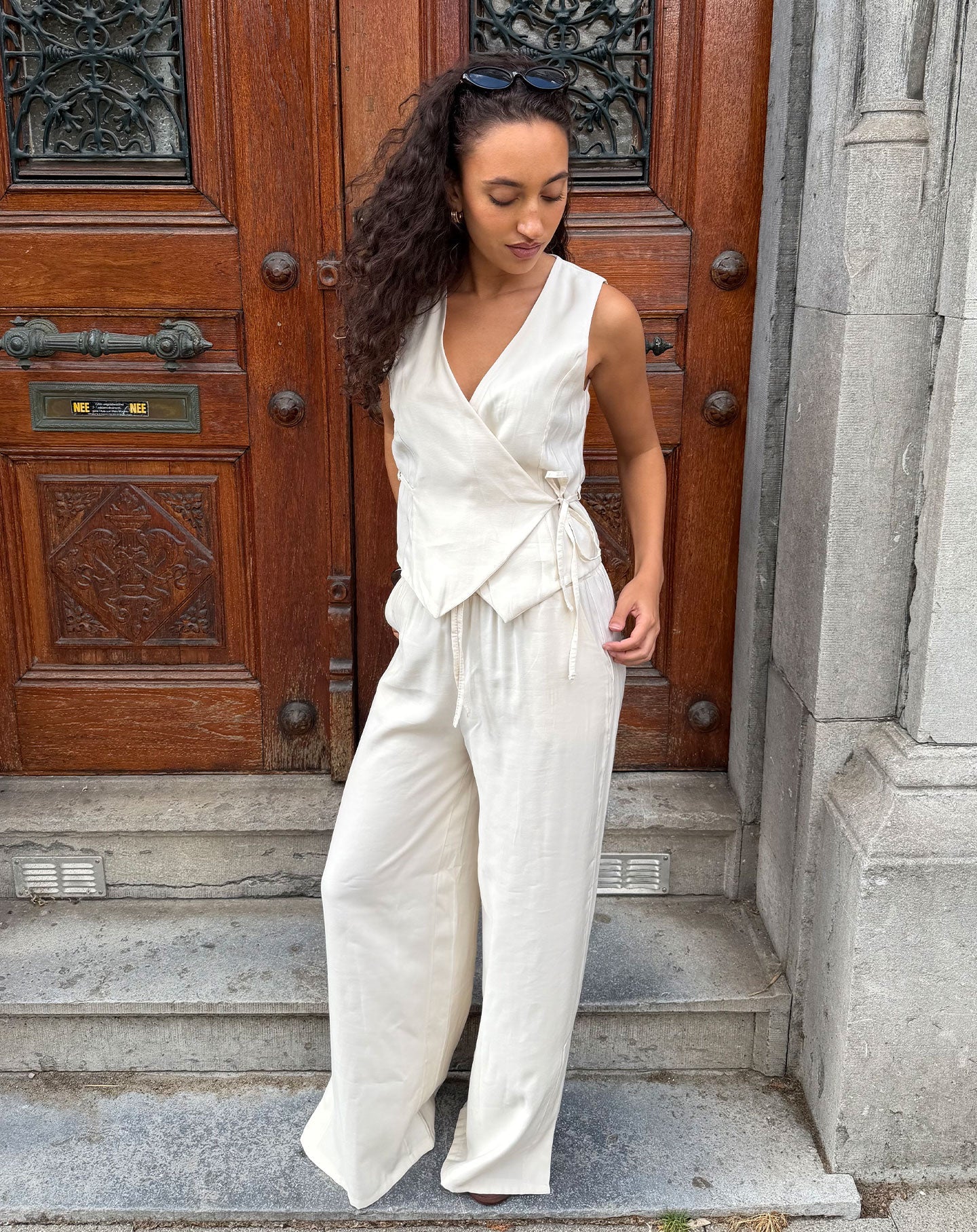 DAVINA VISCOSE SLIT PANTS PETITE CRÈME