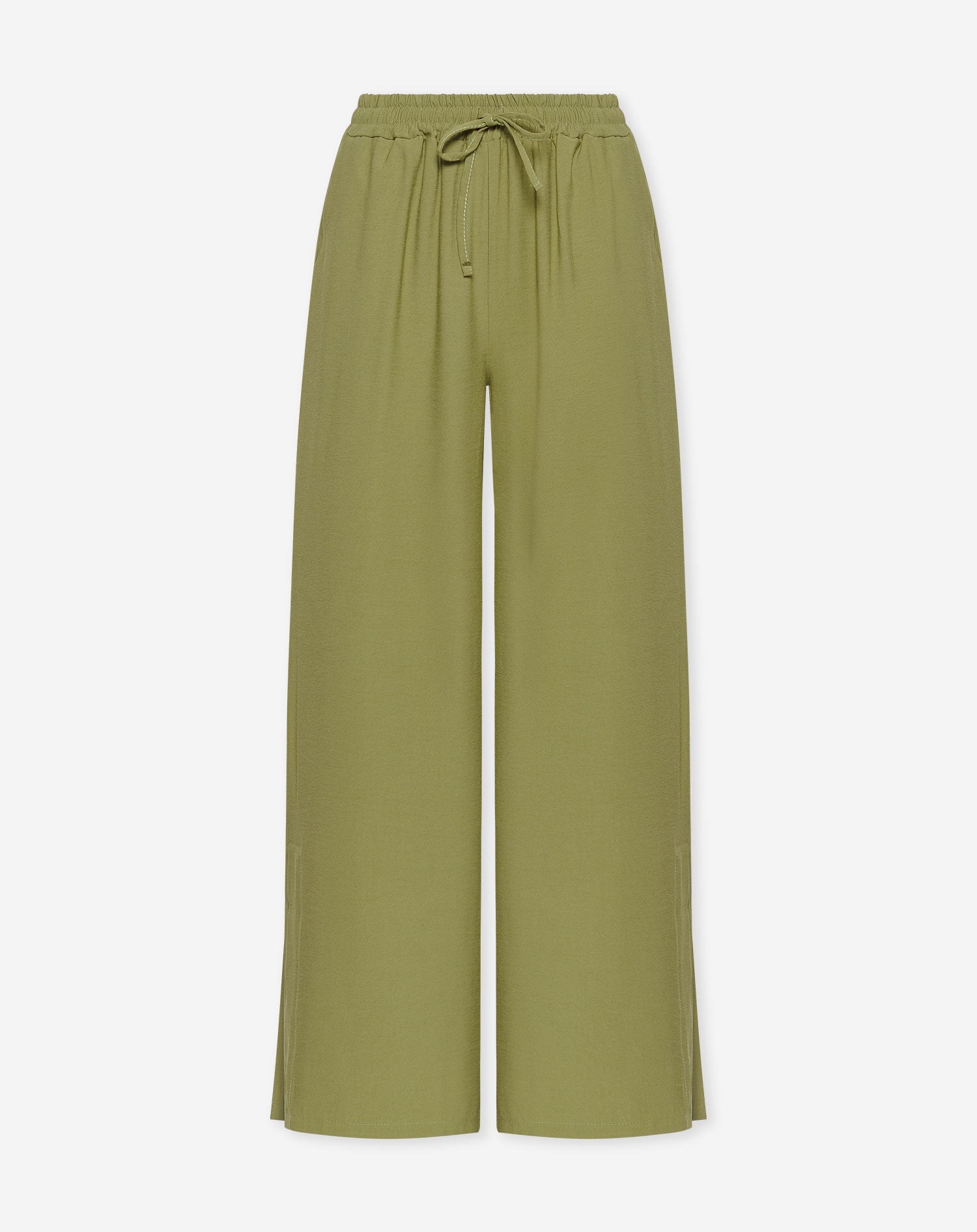 DAVINA VISCOSE SLIT PANTS PETITE OLIJFGROEN