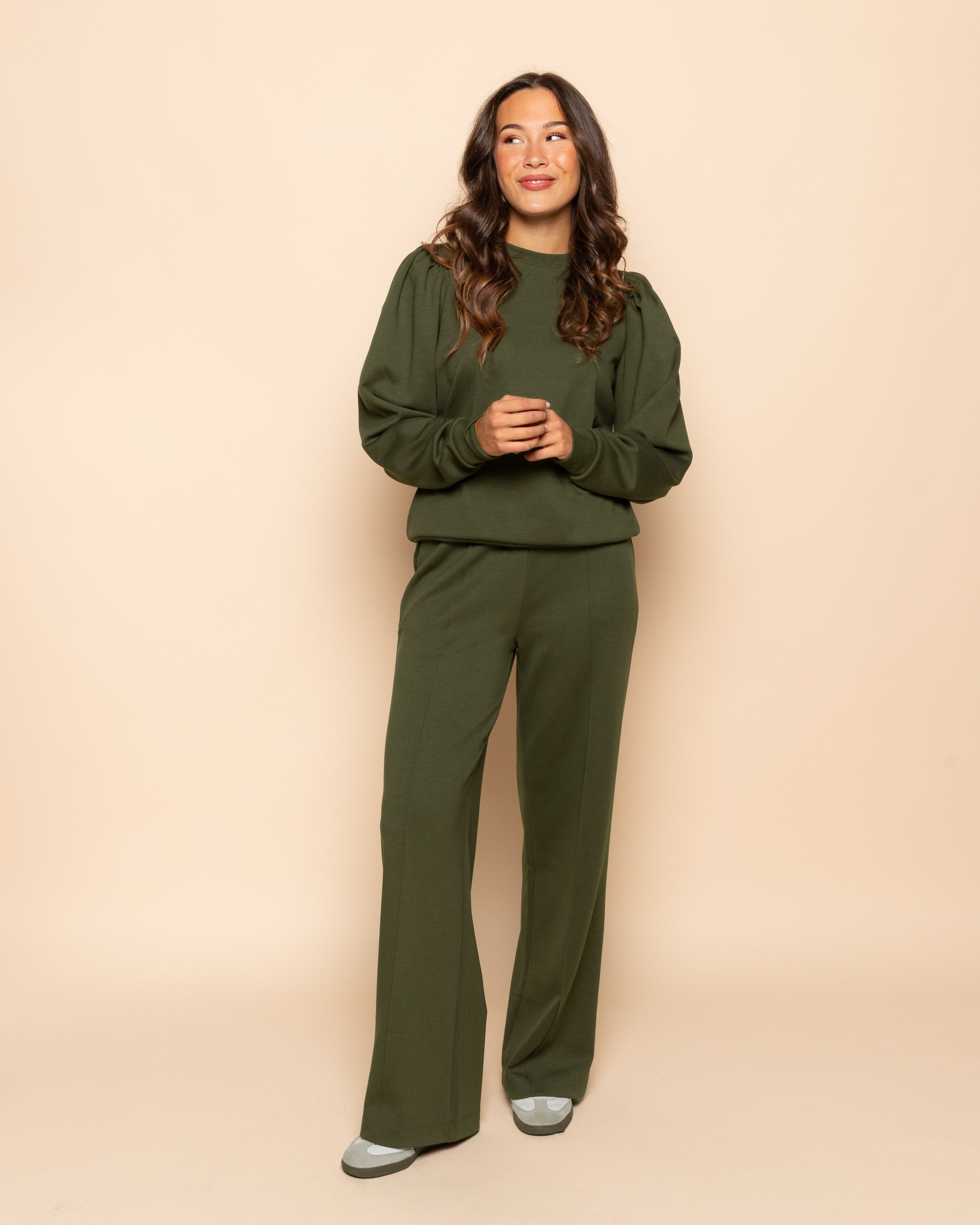 SCUBA PINTUCK PANTS PETITE ARMY GREEN