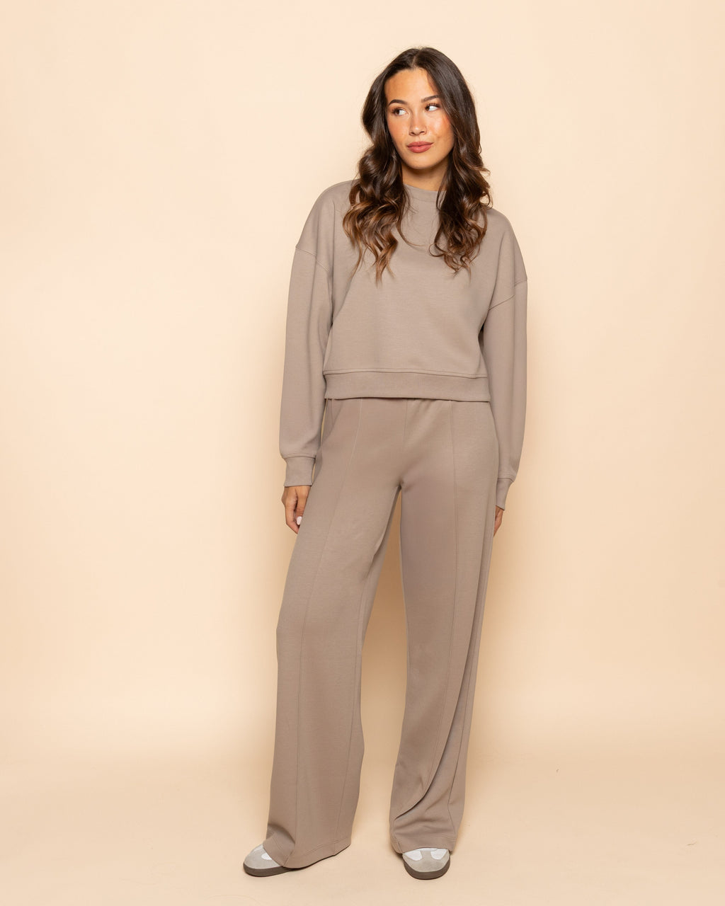 SCUBA PINTUCK PANTS PETITE BEIGE