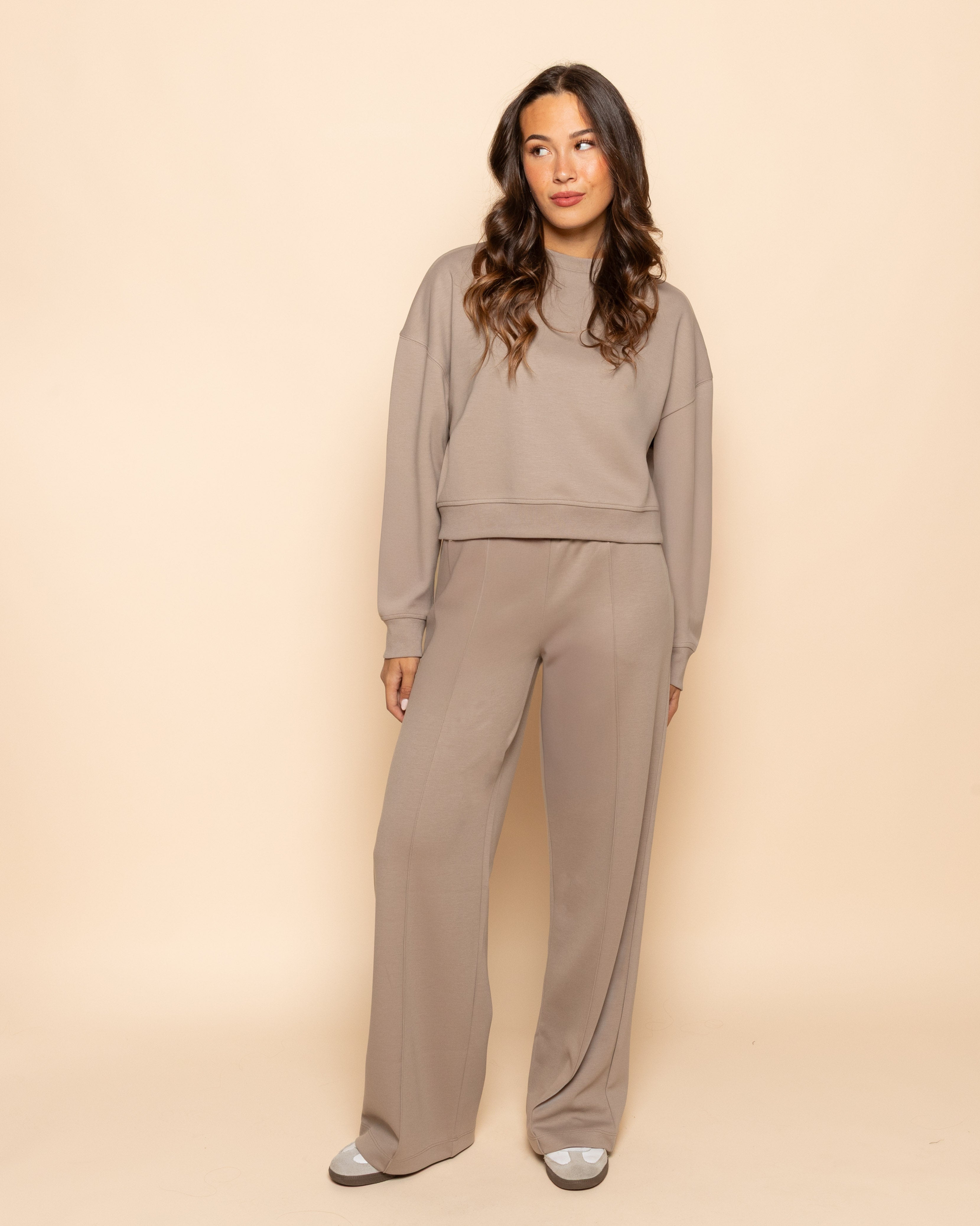 SCUBA PINTUCK PANTS PETITE BEIGE