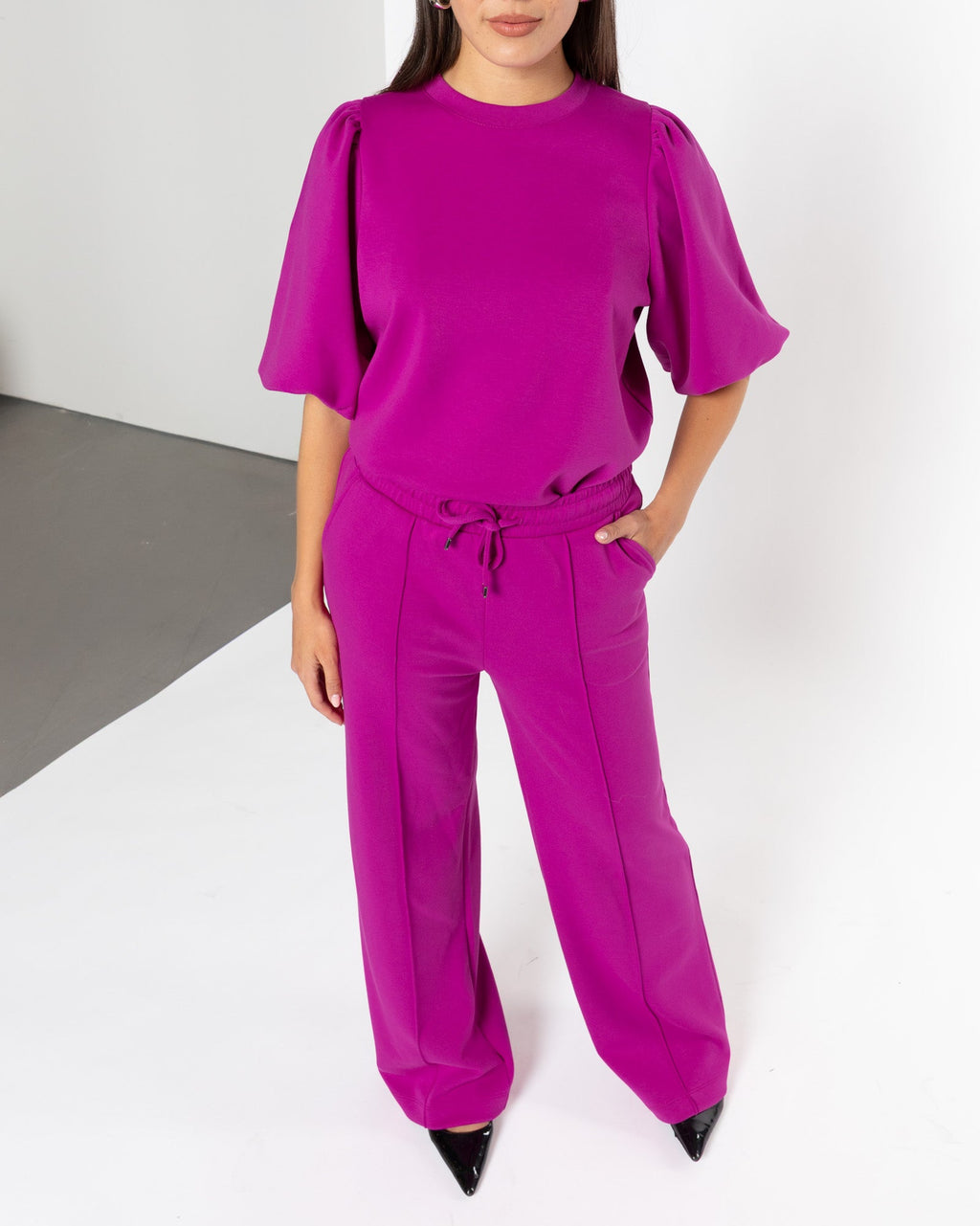 SCUBA PINTUCK PANTS PETITE MAGENTA