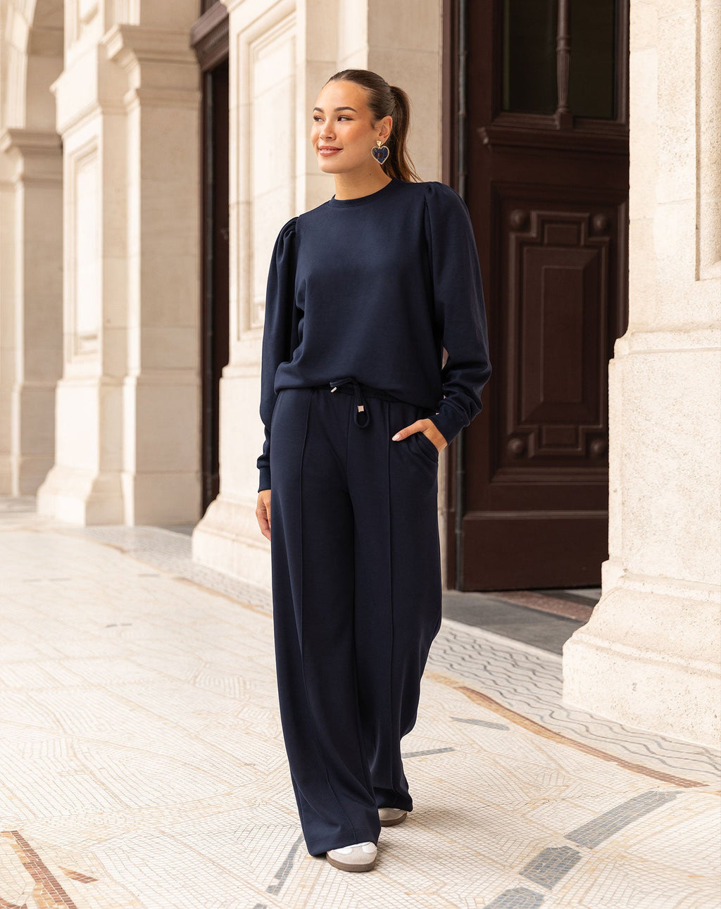 SCUBA PINTUCK PANTS PETITE NAVY BLUE