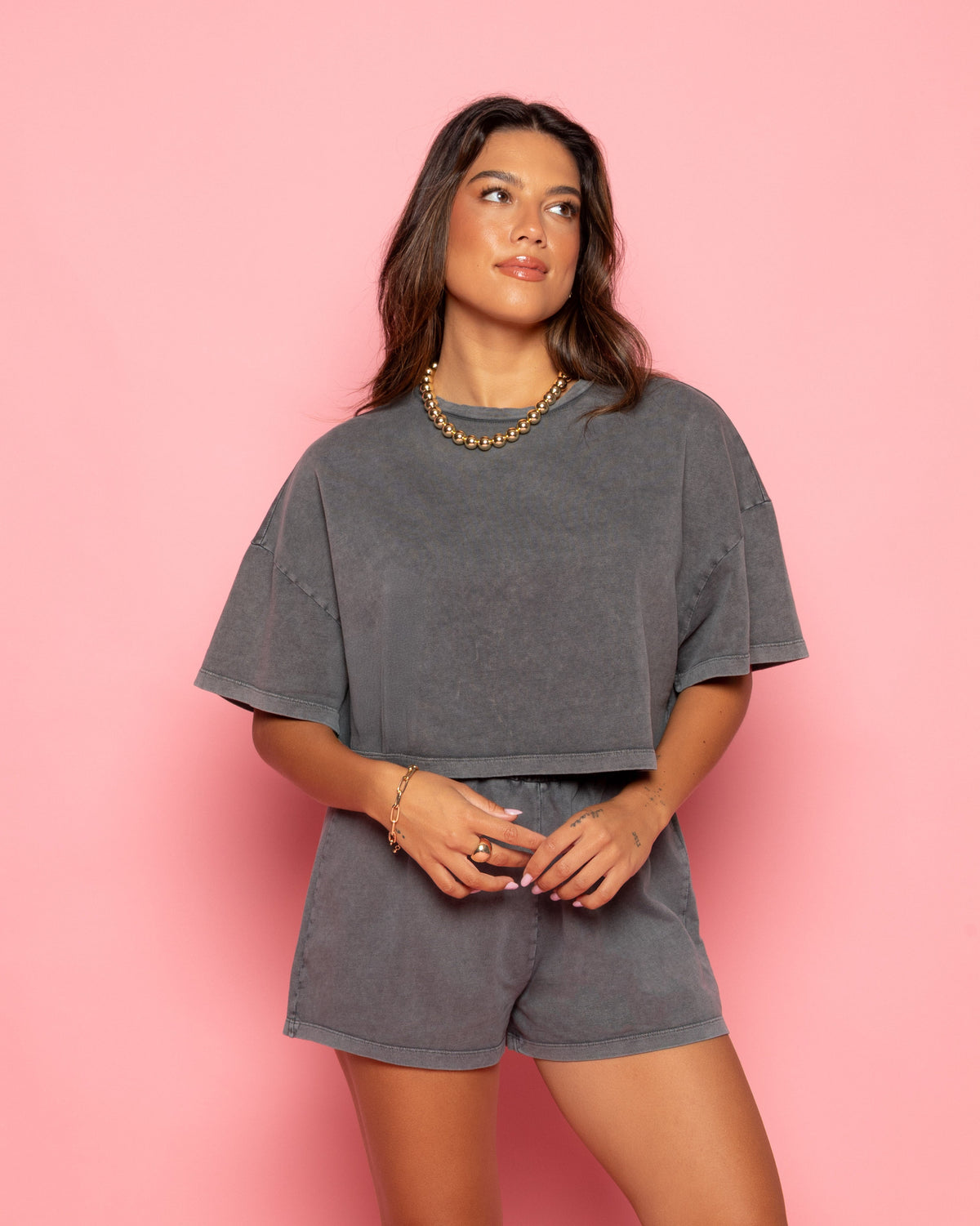ACID CROPPED SWEAT TEE GREY